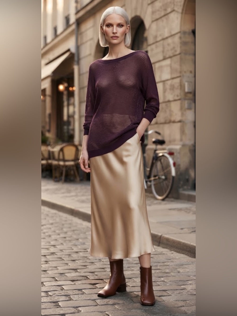 NWT Vintage 80s Attention Plum Sheer Open-Knit Tunic Sweater